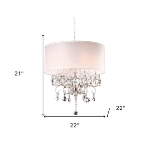 Glam Silver Crystals and White Shade Chandelier