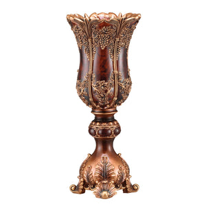 20" Brown And Red Floral Urn Polyresin Table Vase With Sculptural Details
