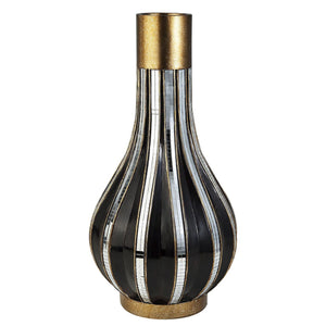 16" Gold and Black Striped Bud Polyresin Table Vase
