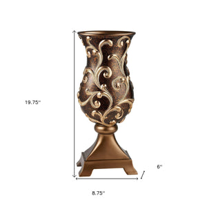 20" Espresso and Gold Floral Urn Polyresin Table Vase