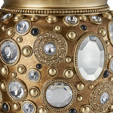 16" Green and Gold Urn Polyresin Table Vase With Crystals