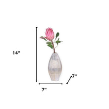 14" White and Gold Ceramic Striped Bud Vase