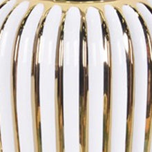 9" White and Gold Ceramic Striped Round Table Vase