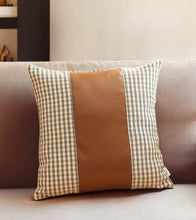 18" Black Brown And White Houndstooth Fabric And Faux Leather Throw Pillow Cover