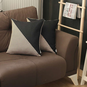 Set of Two 18" Brown Black and White Houndstooth Fabric Throw Pillows