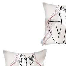 Set of Two 18" X 18" Gray and Black Abstract Polyester Zippered Pillow