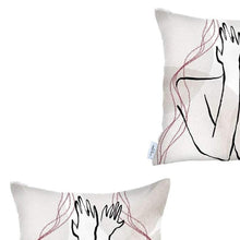 Set of Two 18" X 18" Gray and Black Abstract Polyester Zippered Pillow