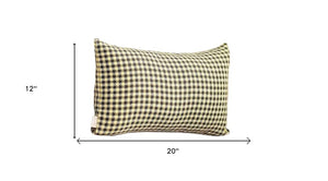 Set of Four 12" X 20" Yellow and Black Houndstooth Fabric Lumbar Throw Pillows