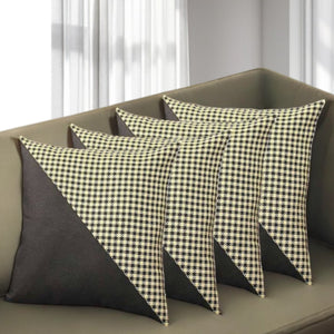 Set of Four 18" Black and Yellow Houndstooth Fabric Throw Pillows