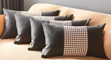 Set of Four 12" X 20" Black Red and White Houndstooth Fabric Lumbar Throw Pillows