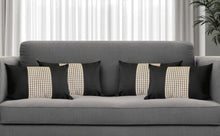 Set of Four 12" X 20" Black Brown and White Houndstooth Fabric Lumbar Throw Pillows