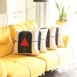Set of Four 18" Ivory Black and Red Geometric Fabric Throw Pillows