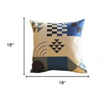 Set of Four 18" Ivory Blue and Black Geometric Fabric Throw Pillows