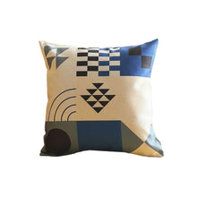 Set of Four 18" Ivory Blue and Black Geometric Fabric Throw Pillows