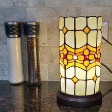 11" Brown and Beige Mosaic Tile Stained Glass Accent Lamp