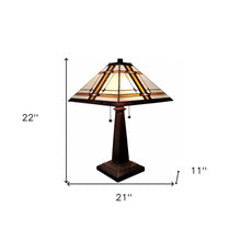 22" Dark Brown Metal Two Light Candlestick Table Lamp With Beige Shade