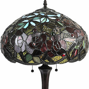 24" Dark Brown Metal Two Light Candlestick Table Lamp With Red Dome Shade