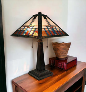 22" Dark Brown Metal Two Light Candlestick Table Lamp With Off White Empire Shade