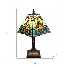 15" Dark Brown Metal Candlestick Table Lamp With Green and Black Shade