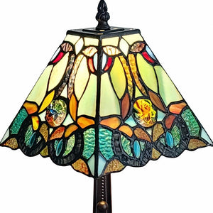 15" Dark Brown Metal Candlestick Table Lamp With Green and Black Shade