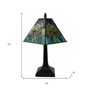 15" Dark Brown Metal Candlestick Table Lamp With Green Empire Shade