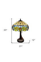 23" Dark Brown Metal Two Light Candlestick Table Lamp With Green Shade