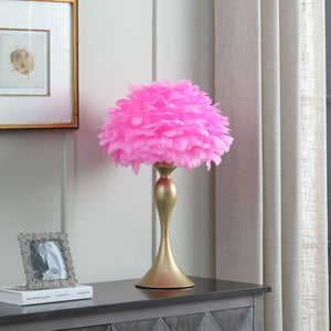 24" Glam Hot Pink Feather and Gold Table Lamp