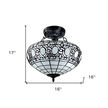 Blue and Black Tiffany Style Two Light Glass Dimmable Semi Flush Ceiling Light