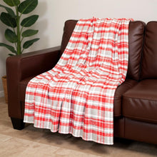 Red Woven Cotton Plaid Throw Blanket