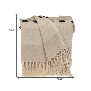 Beige Woven Cotton Abstract Throw Blanket