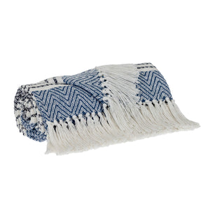 Blue Woven Cotton Striped Throw Blanket