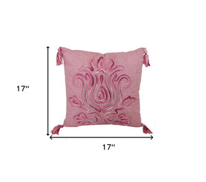 17" X 17" Light Pink Polyester Zippered Pillow With Tassels