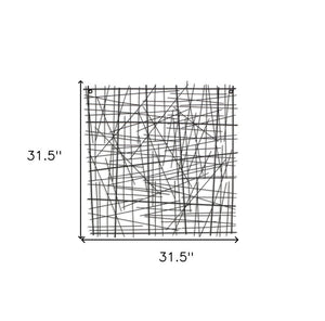 32" X 32" Black Handcrafted Abstract Lines Metal Hanging Dimensional Sculpture