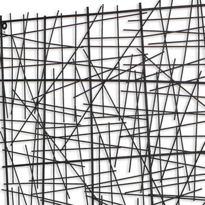32" X 32" Black Handcrafted Abstract Lines Metal Hanging Dimensional Sculpture