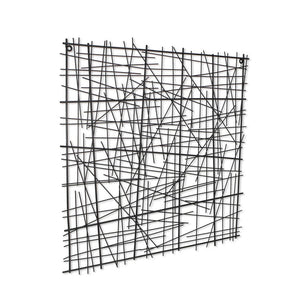 32" X 32" Black Handcrafted Abstract Lines Metal Hanging Dimensional Sculpture