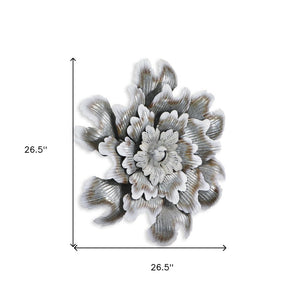 27" X 27" Gray and Off White Galvanized Metal Flower Hanging Dimensional Sculpture
