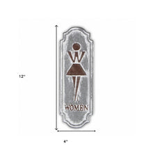 12" X 4" Gray and Brown Womens Room Metal Wall Decor