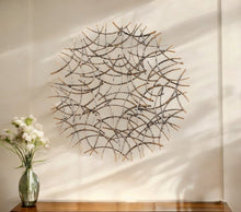 33" X 33" Bronze Metal Abstract Lines Round Hanging Dimensional Sculpture