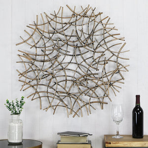 33" X 33" Bronze Metal Abstract Lines Round Hanging Dimensional Sculpture