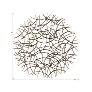 33" X 33" Bronze Metal Abstract Lines Round Hanging Dimensional Sculpture