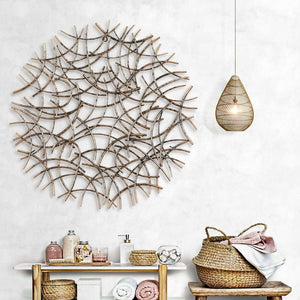33" X 33" Bronze Metal Abstract Lines Round Hanging Dimensional Sculpture
