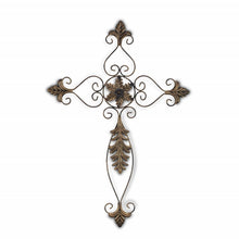 30" X 22" Bronze Floral Cross Metal Hanging Dimensional Sculpture