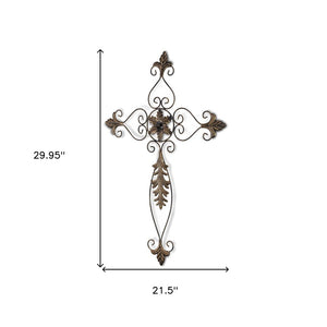30" X 22" Bronze Floral Cross Metal Hanging Dimensional Sculpture