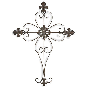 29" X 22" Bronze Metal Hanging Wall Cross Dimensional Sculpture