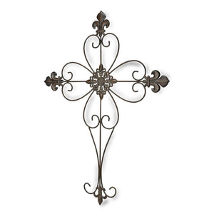 29" X 22" Bronze Metal Hanging Wall Cross Dimensional Sculpture