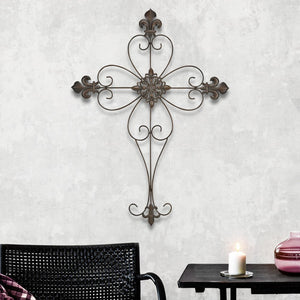 29" X 22" Bronze Metal Hanging Wall Cross Dimensional Sculpture