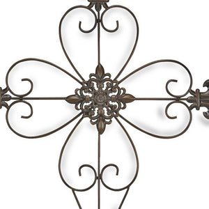 29" X 22" Bronze Metal Hanging Wall Cross Dimensional Sculpture