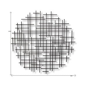 37" X 38" Black Metal Abstract Lines Round Hanging Dimensional Sculpture