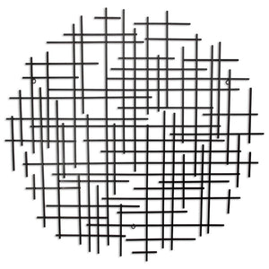 37" X 38" Black Metal Abstract Lines Round Hanging Dimensional Sculpture