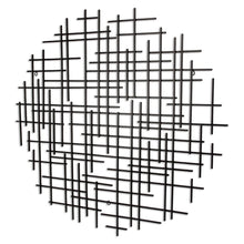 37" X 38" Black Metal Abstract Lines Round Hanging Dimensional Sculpture